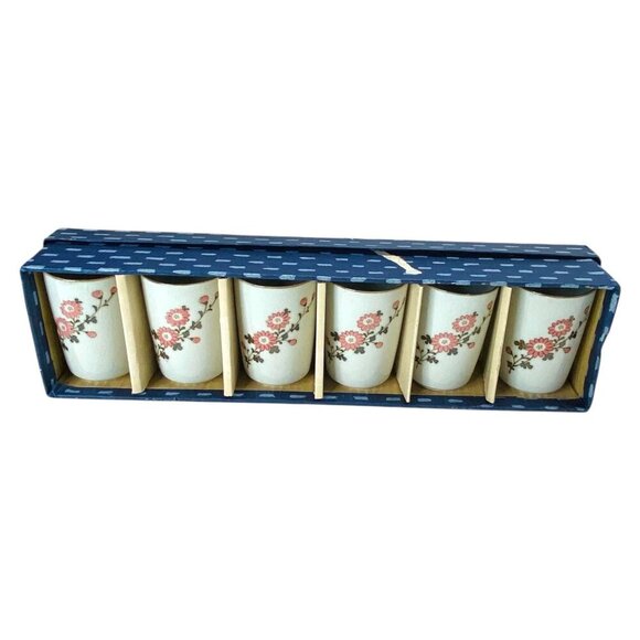 OMC Otagiri Japan Pink Floral Japanese Teacups Sake Cups 6PC Set MCM Vintage - Picture 2 of 11